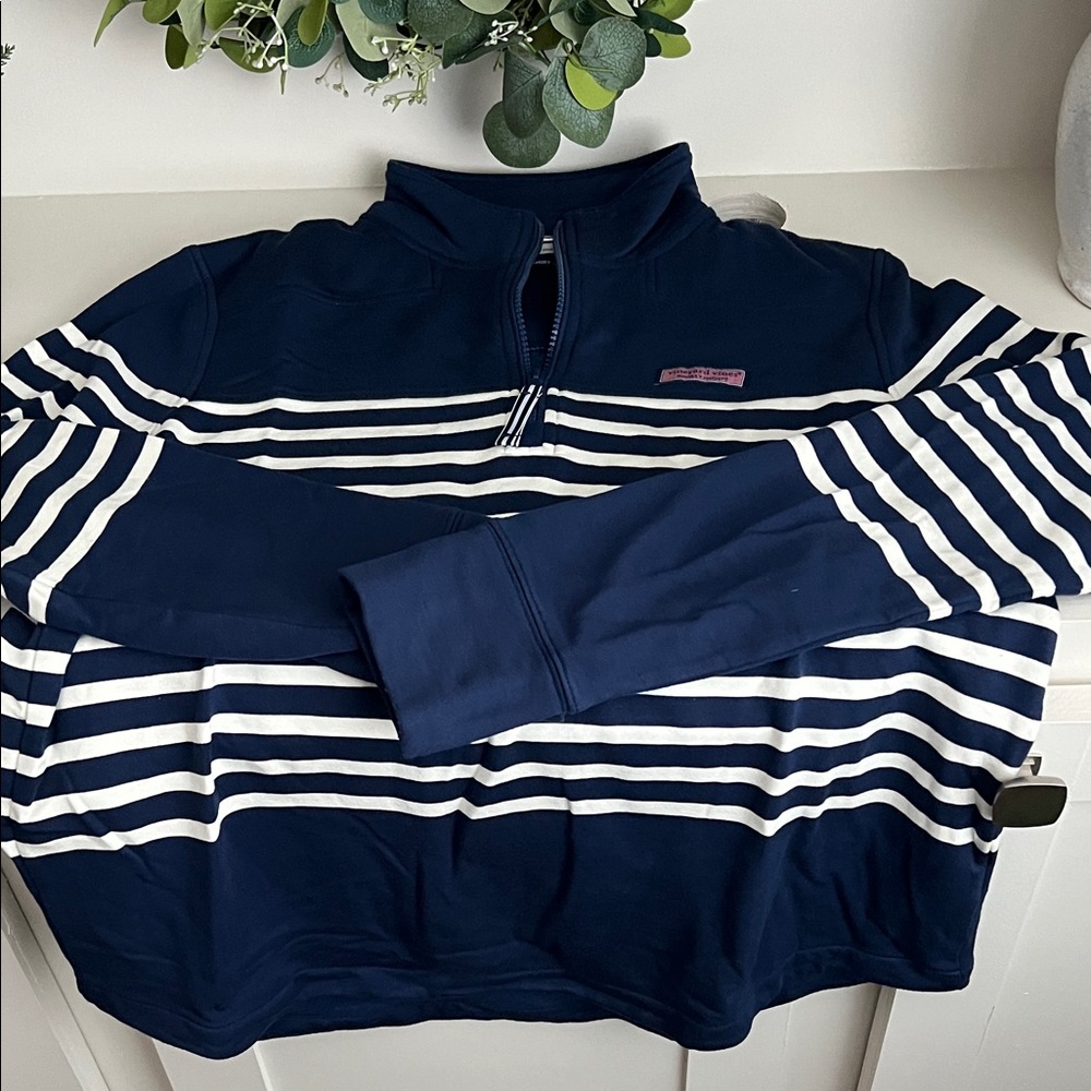 Vineyard Vines Women’s Navy and White Zip-Up Sweater
